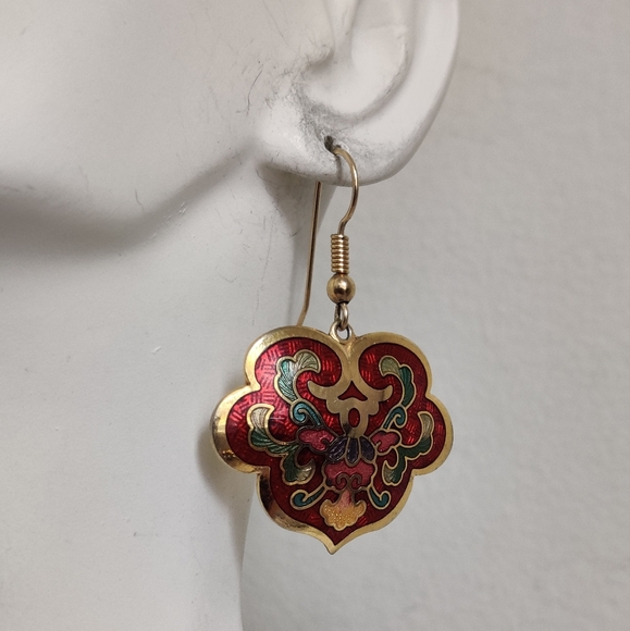 Vintage Cloisonne Enamel Earrings & Butterfly 🦋 Pendant Set - Picture 4 of 13